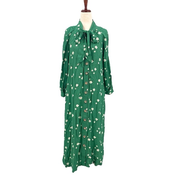 Buru Green Floral Bow Housecoat Dress Extra Small XS - Picture 1 of 13